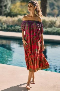 Cheapest ???? Farm Rio Off-The-Shoulder Cover-Up ???? Dress GREEN MOTIF ???? -Sweaty Betty Shop unnamed file 1538