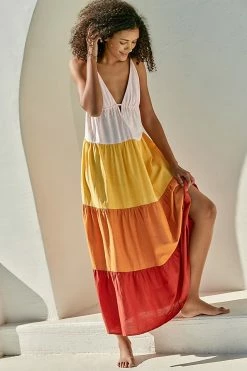 Outlet ???? By Anthropologie Colorblock Maxi ???? Dress ORANGE MOTIF ✨ -Sweaty Betty Shop unnamed file 1725