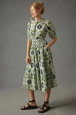 Deals ???? The Odells Smocked Puff-Sleeve ???? Dress GREEN ???? -Sweaty Betty Shop unnamed file 1746