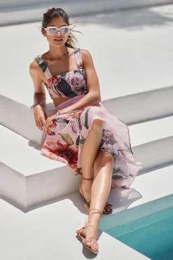 Buy ???? By Anthropologie Floral Cutout Maxi ???? Dress PINK ????