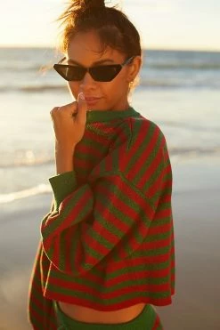 Best Sale ✨ Beach Riot Ava Holiday Glitter Stripe Sweater Dark Red ✨