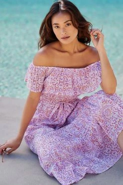 Best Sale ???? Mer St. Barth Juliette Off-The-Shoulder ???? Dress PINK ⌛