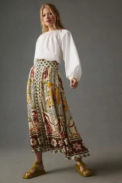 Cheap ❤️ Farm Rio Farm X Anthropologie Split-Hem ???? Skirt NEUTRAL MOTIF ????