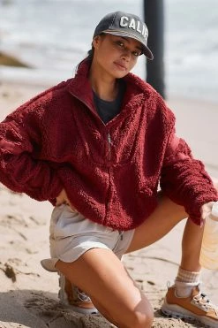 Budget ???? Free People Movement Nantucket Fleece Pullover CRIMSON ????
