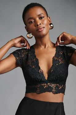 Best deal ???? By Anthropologie The Alandra Cap-Sleeve Lace Bralette BLACK ???? -Sweaty Betty Shop unnamed file 3113