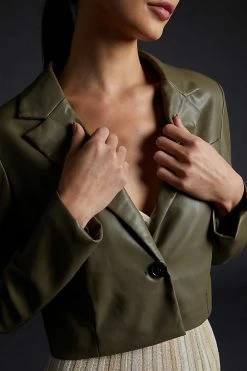 Buy ???? Avec Les Filles Cropped Faux Leather Jacket MOSS ???? -Sweaty Betty Shop unnamed file 633