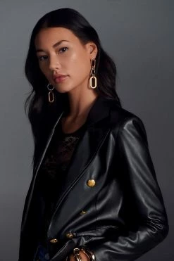 Hot Sale ✨ By Anthropologie Nico Faux Leather Blazer BLACK ????