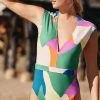 Promo ❤️ Sanctuary Cap-Sleeve V-Neck One-Piece ???? Swimsuit NOVELTY ✔️